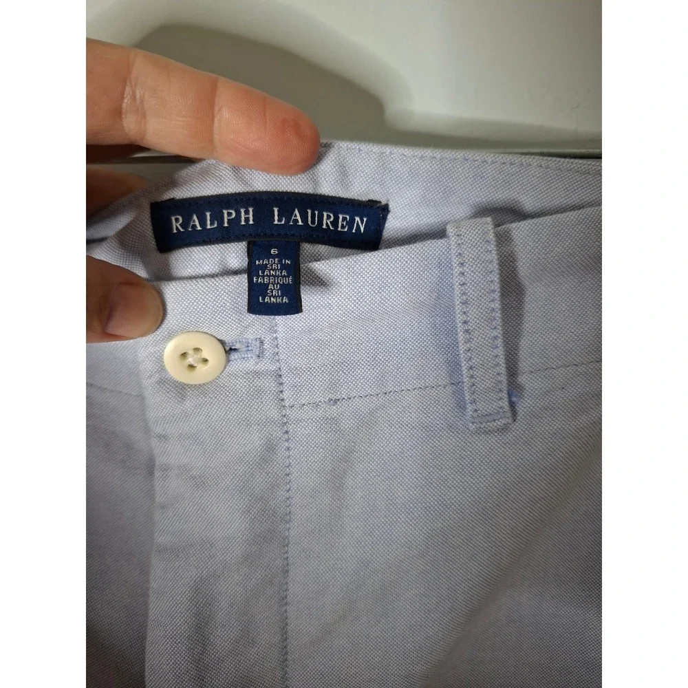 Ralph Lauren Womens Light Blue Oxford Cotton Pony Logo Shorts Size 6